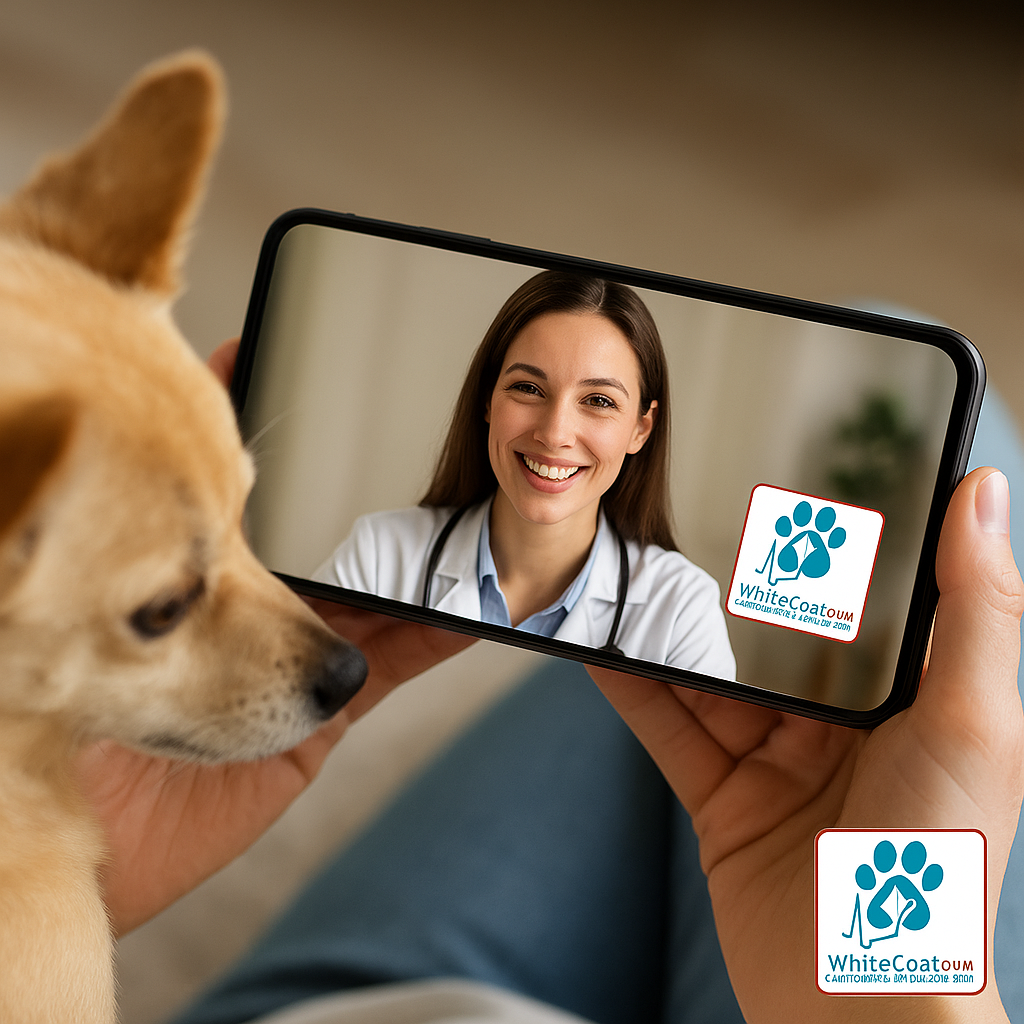 Veterinarian consulting with pet owner via video call